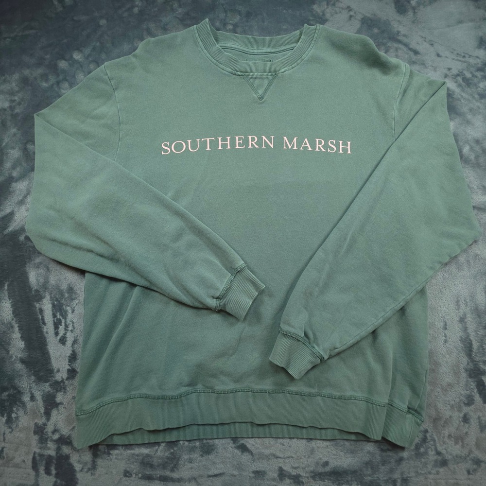Southern Marsh Mens Crewneck Sweatshirt Green Faded Pullover Logo Size M